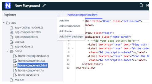 nativescript playground add npm package nativescript playground add npm package