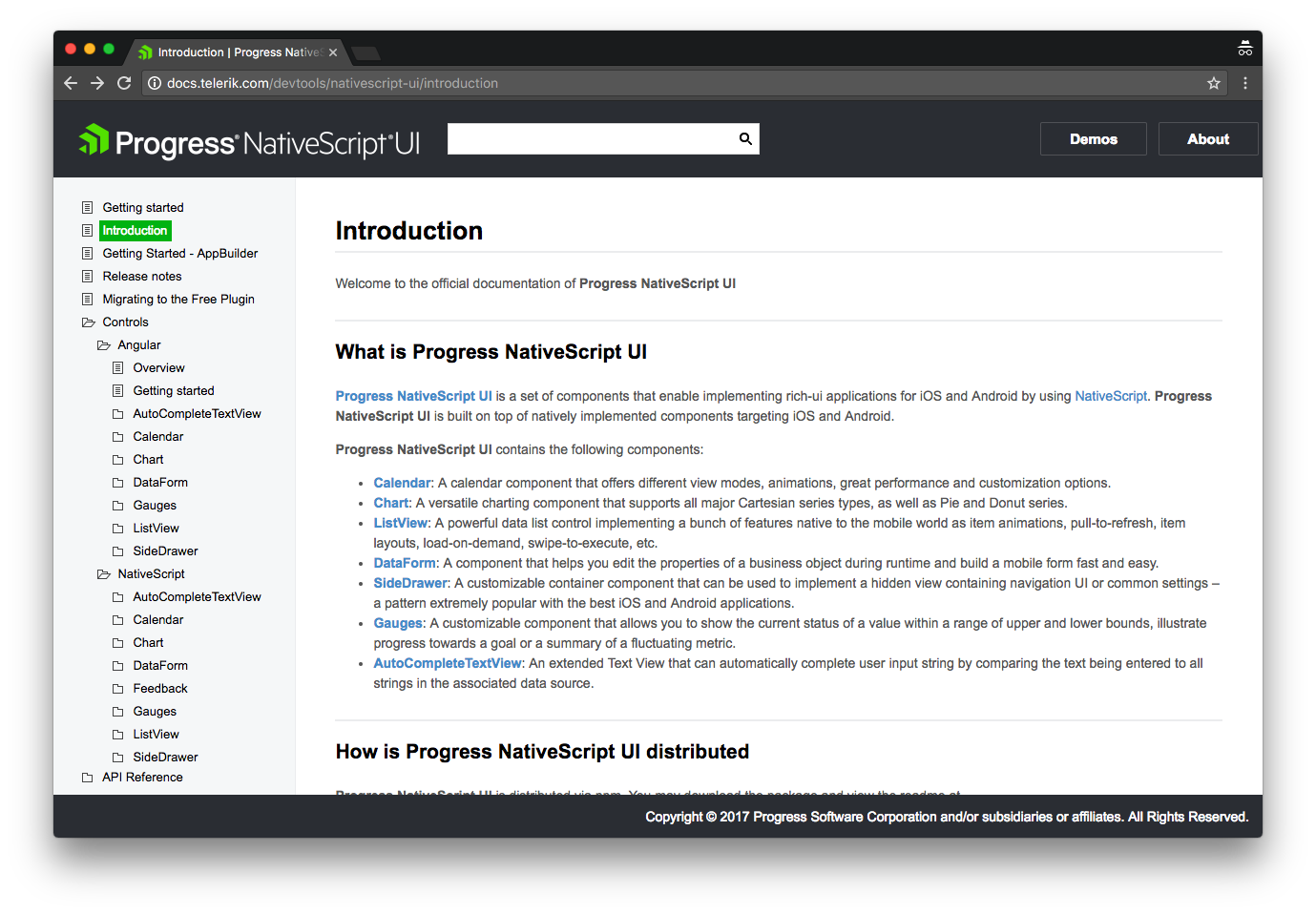 Using the NativeScript UI docs Using the NativeScript UI docs