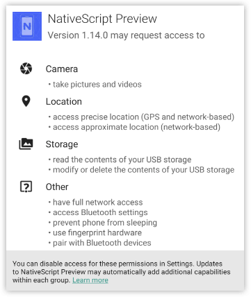 nativescript playground companion app permissions nativescript playground companion app permissions