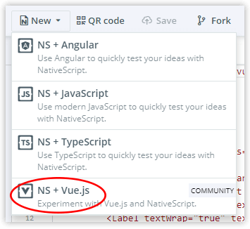 nativescript playground and vue.js nativescript playground and vue.js