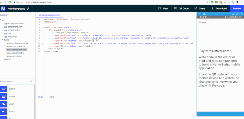 nativescript playground in action nativescript playground in action