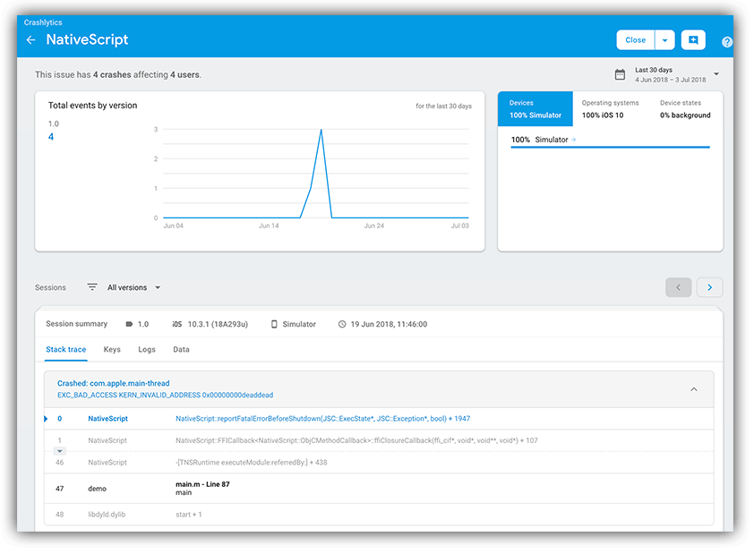 crashlytics nativescript example crashlytics nativescript example