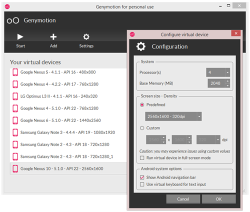 Genymotion emulator Genymotion emulator