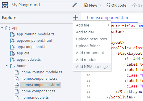 nativescript playground add npm package nativescript playground add npm package